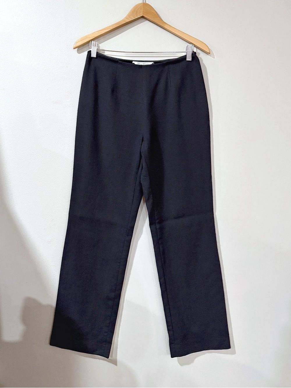 MaxMara Women 10 Black Virgin Wool Stretch Trousers Made Italy Quiet Luxury